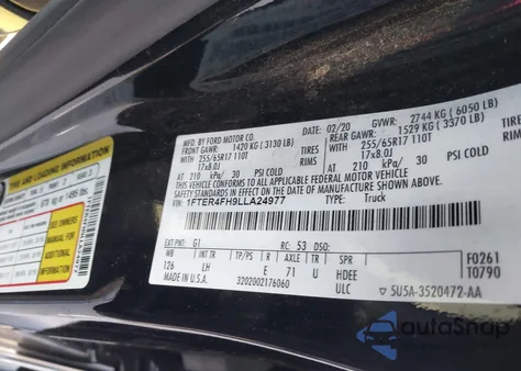 2020 Ford Ranger Xl z USA, uszkodzony, nr VIN 1FTER4FH9LLA24977